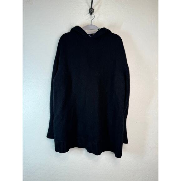 Zara Knit Womens 100% Cashmere Thick Hooded Black Long Sweater Size Medium - Picture 1 of 8